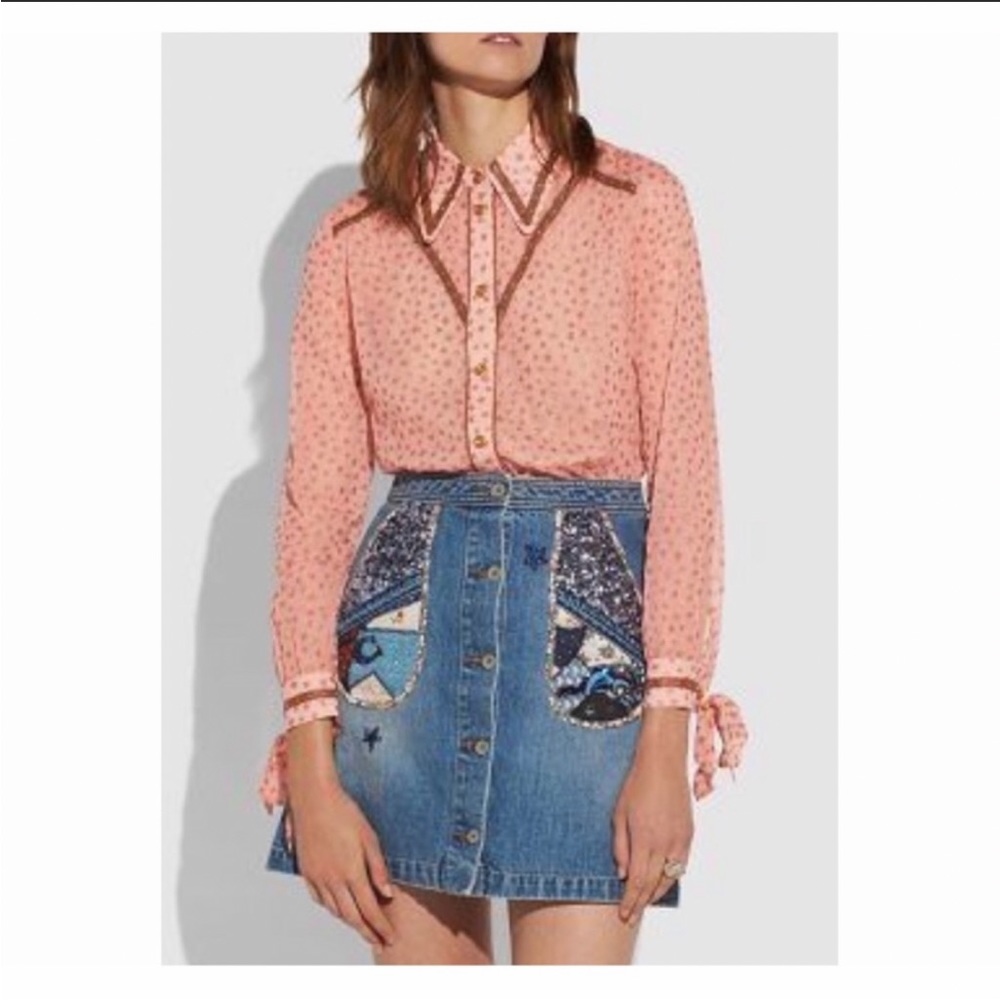 Coach Star Sheer Print Leather Blouse